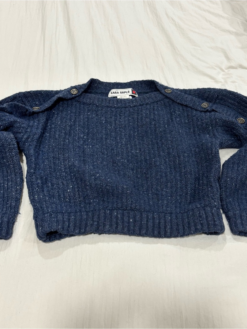 Zara SRPLS Navy Wool Alpaca Cropped Sweater M